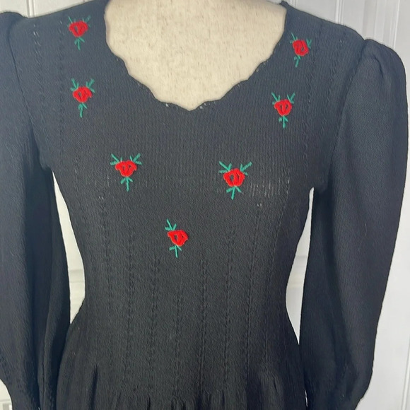 Vintage 80s ADOLFO at Saks Fifth Ave Black Knit Floral Dress Wool Blend Sz Small - Picture 5 of 13